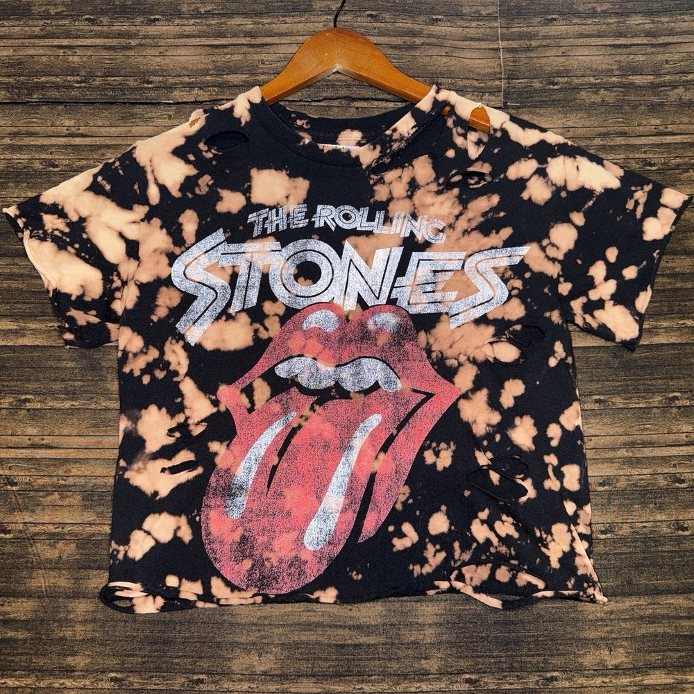 The Rolling Stones Tie Dye Distressed Black Orange Graphic T Shirt Size Small